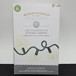 Wondershop LED Faceted C6 String Lights 60ct Warm White Green Wire IndoorOutdoor